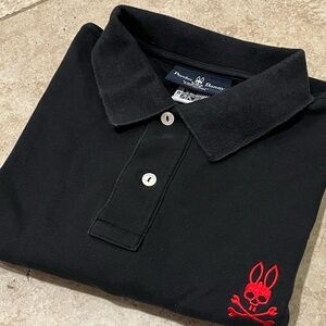 Psycho Bunny Black Pima Cotton Red Logo Polo Shirt Sz 8 XXL 2XL EUC $118